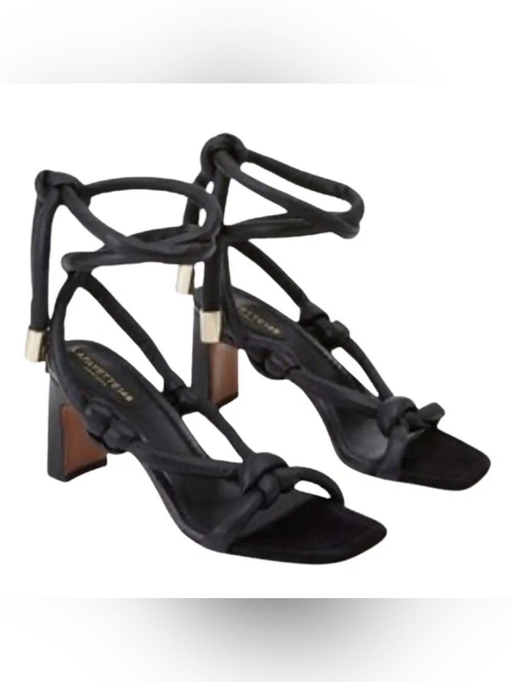 Lafayette 148 New York Leather Black 🖤 Braided Knot Heel Sandals